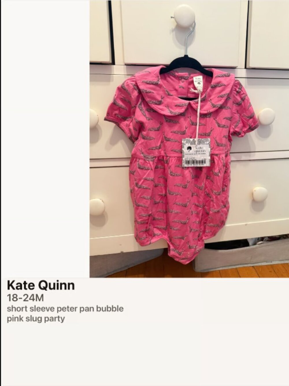 Kate Quinn 18-24M pink slug party short sleeve bubble